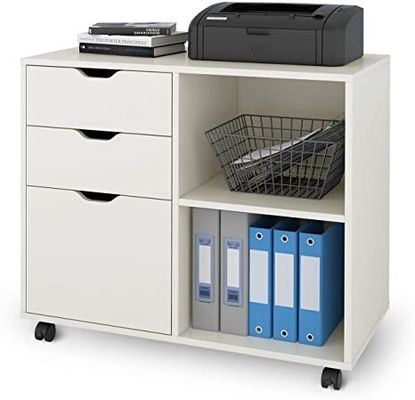 3 Drawer Metal Mobile Lateral Printer Stand Filing Cabinet With Open Storage Shelves