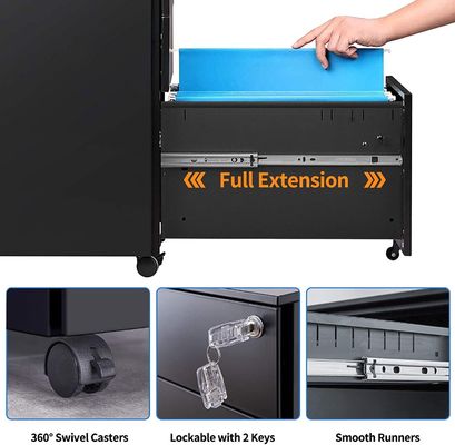 Mobile Printer Stand 3 Drawer Metal File Cabinet For Home Office Organization