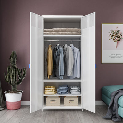Home Bedroom Double Door Metal Locker Style Wardrobe With High Foot