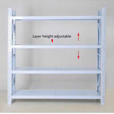 Medium Duty Warehouse Storage Shelving White 4 Layer Storage Rack
