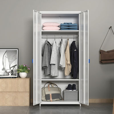 Home Furniture White Metal Wardrobe Double Door Clothes Storage Cabinet