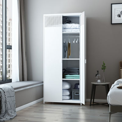 Home Furniture White Metal Wardrobe Double Door Clothes Storage Cabinet