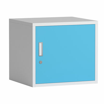 Metal Home School Gray Cube Storage Box With Key Lock And Shelf
