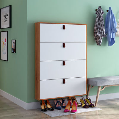 4 Tiers Simply White Shoe Organizer With Leather Simple Handle