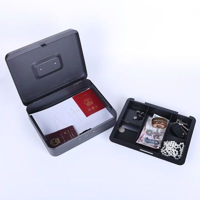 Black Metal Cash Storage Box With Money Tray And Key/Digital Lock
