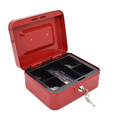 Large Metal Money Security Safe Box Red Cash Box With Lock Key And Money Tray